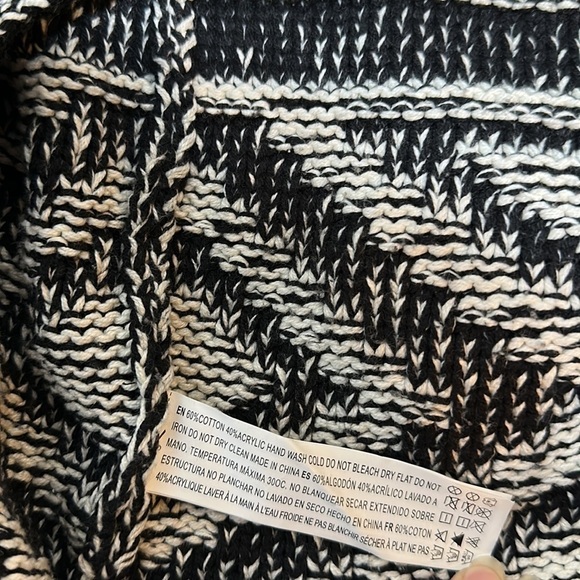 Forever 21 Knit Open Front Cardigan Sweater Heavyweight Long Black & White - Picture 6 of 8